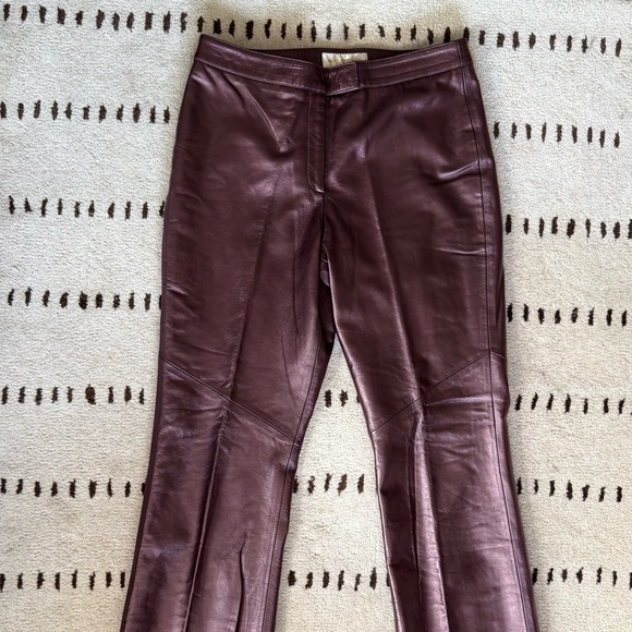 VTG 100% Leather Pants | 90s High Waist Biker | Metallic Burgundy - Picture 2 of 13